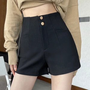Eo Cao Mỏng Hơn Nhìn Màu Đen Phù Hợp Với Quần Short Nữ 2024 Thời Trang Thường Ngày Phù Hợp Với Bên Ngoài Mặc Chữ A Quần Ống Rộng 5.12