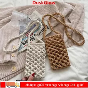 Túi xách đeo vai DUSKGLOW, Ví điện thoại màu trơn di động, Móc nhẹ Túi đựng điện thoại di động dệt rỗng Quà tặng