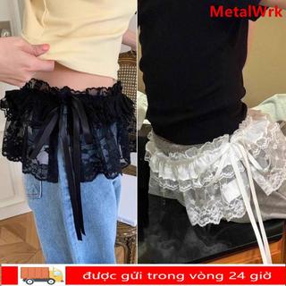 METALWRK Ren Lên Xù Váy, Nhìn Xuyên Qua Y2K Dạo Phố Ren Mini Váy, Bông Tai Kẹp Hoa Mông Rèm Trang Trí Quần Jean