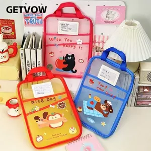 Túi lưu trữ văn phòng phẩm GETVOW A4, có tay cầm Túi dây kéo lưới dung lượng lớn, Động vật dễ thương Trong suốt dày sắp xếp Thư mục Túi văn phòng phẩm trường học
