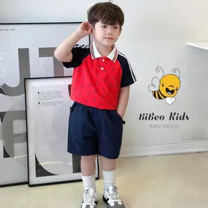 Bộ quần áo POLO TAY RAGLAN IN OTO ĐỎ CHO BÉ TRAI, Bộ quần áo chất POLO thoải mái cho bé