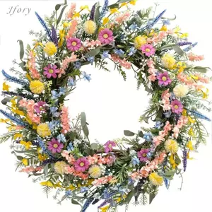 Jfory Vòng hoa cửa nhân tạo trang trí 45cm Vòng hoa đầy màu sắc Trang trí cửa trước cho cửa sổ lối vào trong nhà