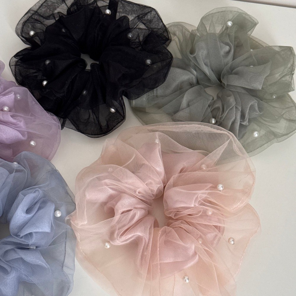 Hululu / Vòng Scrunchy Ngọc Trai Hai Lớp Sáng Tạo Gạc Bên Trong Hạt Đuôi Ngựa Cao Su Dây Lưng Đầu Tấm Tóc Cô Gái Cổ Tích Dây Buộc Tóc