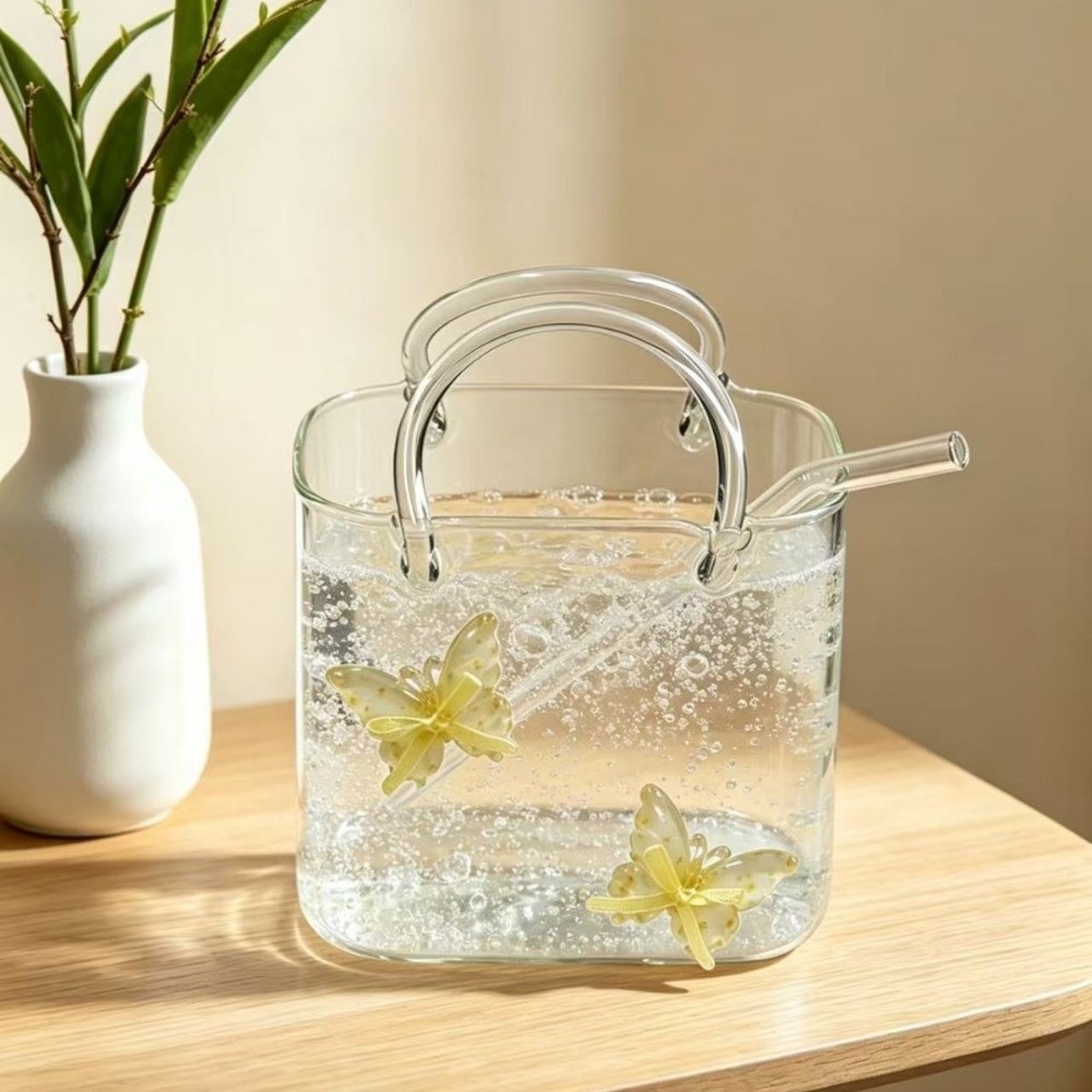 Túi xách DONOVANQQ Cốc thủy tinh, Cốc trà mùa hè dung tích lớn trong suốt, Hình dạng độc đáo sành điệu với ống hút Cốc rượu trang trí Chụp ảnh Prop