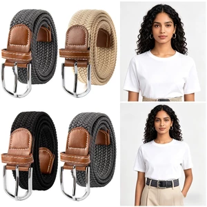Mới Bện Thắt Lưng Đàn Hồi Dành Cho Nam Nữ Co Giãn Dệt Vải Thắt Lưng Có Khóa Pin Casual Unisex Dây Thắt Lưng