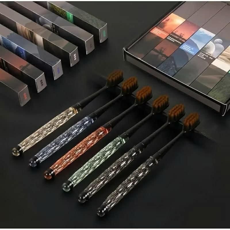 ￼COMBO 6 Bàn chải đánh răng Pha Lê lông tơ mềm mại, Bàn chải than tre hoạt tính Nhật Bản chải Êm Sạch