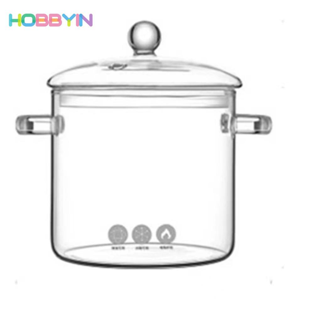 Nồi thủy tinh HOBBYIN, có nắp Chậu súp thủy tinh Borosilicate cao, Chịu nhiệt đa năng 1350 / 1900ml có tay cầm Nồi nấu cảm ứng Gas