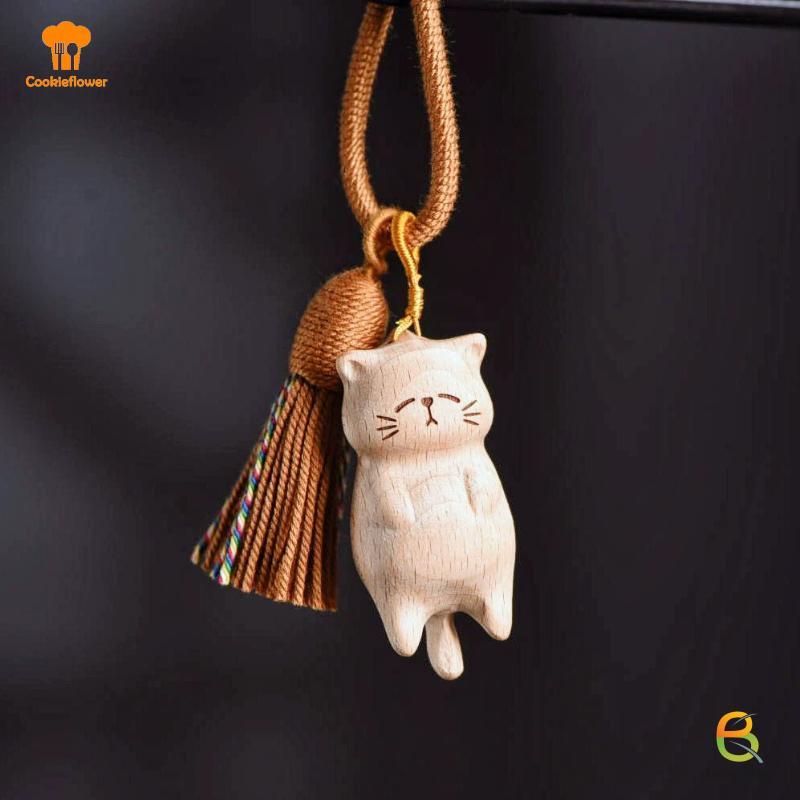 [Kitten-t] Móc khóa mèo bằng gỗ cổ điển Khắc tay Túi Kitty dễ thương Mặt dây chuyền trang trí Móc khóa ô tô dành cho nữ Cặp đôi Phụ kiện trang sức thời trang Quà tặng mới