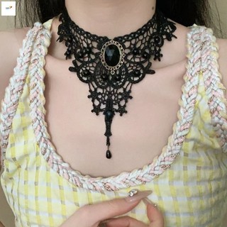 Vòng cổ ren Gothic với mặt dây chuyền đá quý cho bữa tiệc Halloween
