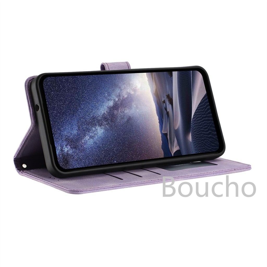 Ốp điện thoại lật ví da từ tính cho Honor X7D X9D X5C X6C X7C X8C X9C X5B Plus 400 200 Lite Pro Smart 4G 5G có khe cắm thẻ Dây đeo cổ tay hình hoa mèo Thiết kế dập nổi mặt sau