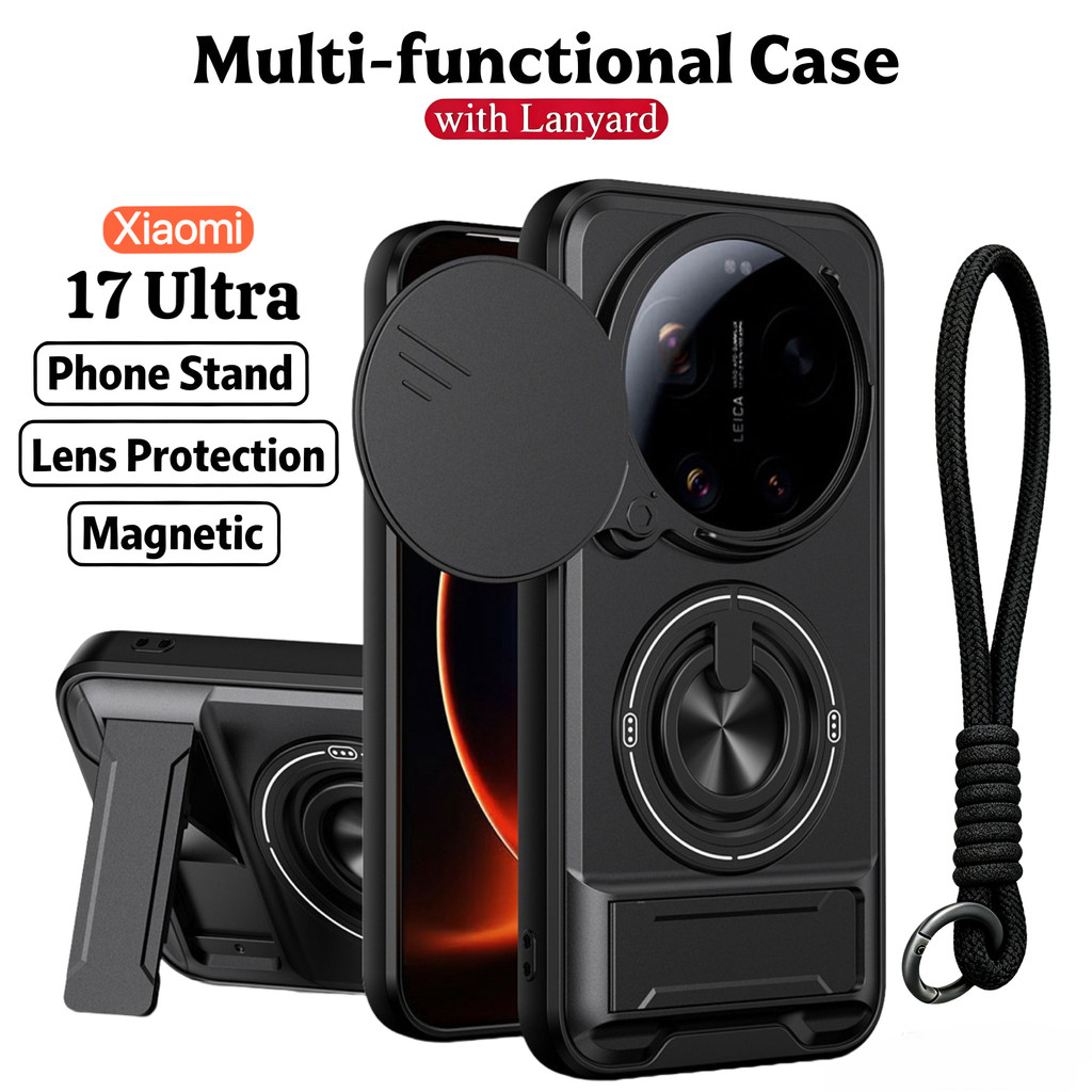 Ốp Điện Thoại Giá Đỡ Nhẫn 360 Thích Hợp Cho Xiaomi 17 15 Pro Max Ultra 14T 15T 5G Dây Trượt Bảo Vệ Camera Thẳng Đứng Chân Đế Từ Tính Gắn Xe Ô Tô Vỏ Bảo Vệ Chống Sốc