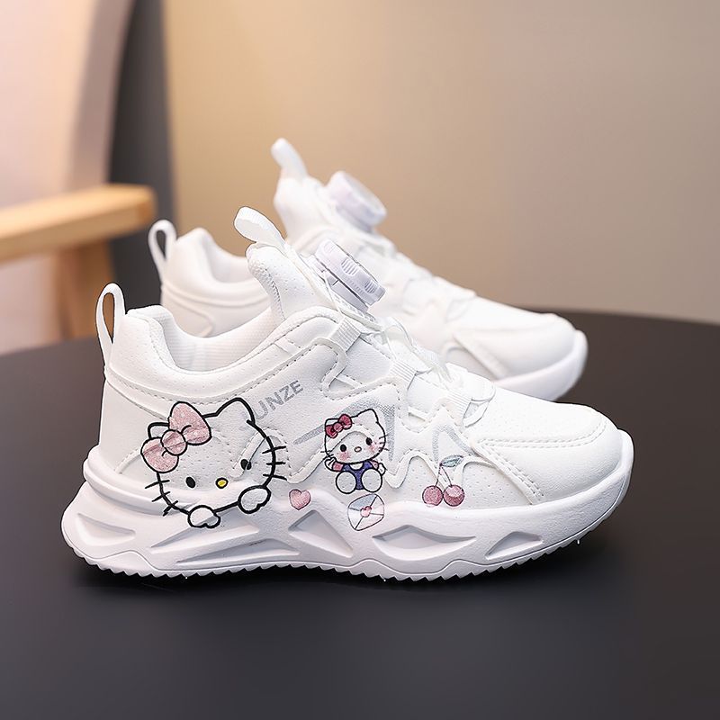 Bé Gái Mùa Thu Phong Cách Mới Da Thể Thao Giày Trắng Đế Mềm Nhẹ Hello Kitty Bé Gái Giày Thể Thao Mỏng Trắng