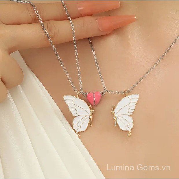 Mặt dây chuyền tình bạn hình trái tim và bướm dạ quang, phù hợp làm quà tặng