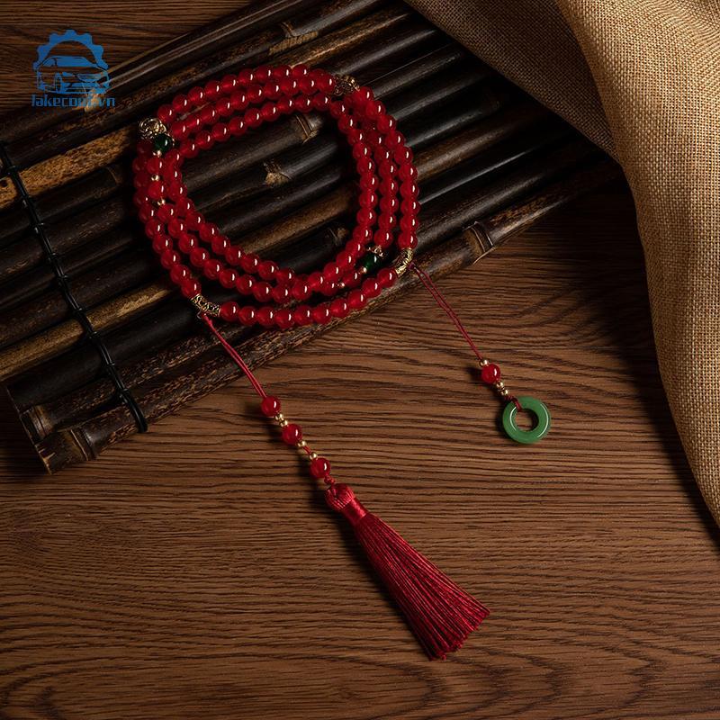 Lưới hạt pha lê màu xanh phong cách Trung Hoa, vòng cổ dài dành cho người yêu thích thiền Phật giáo - Quà tặng sang trọng
