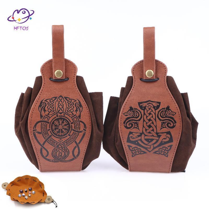 HFTOY Retro Da Xúc xắc Túi Khay Dây Rút Tiền Xu Ví Eo Túi Bảo Quản Cho Đồng Xu Dices Phụ Kiện Nhỏ ~