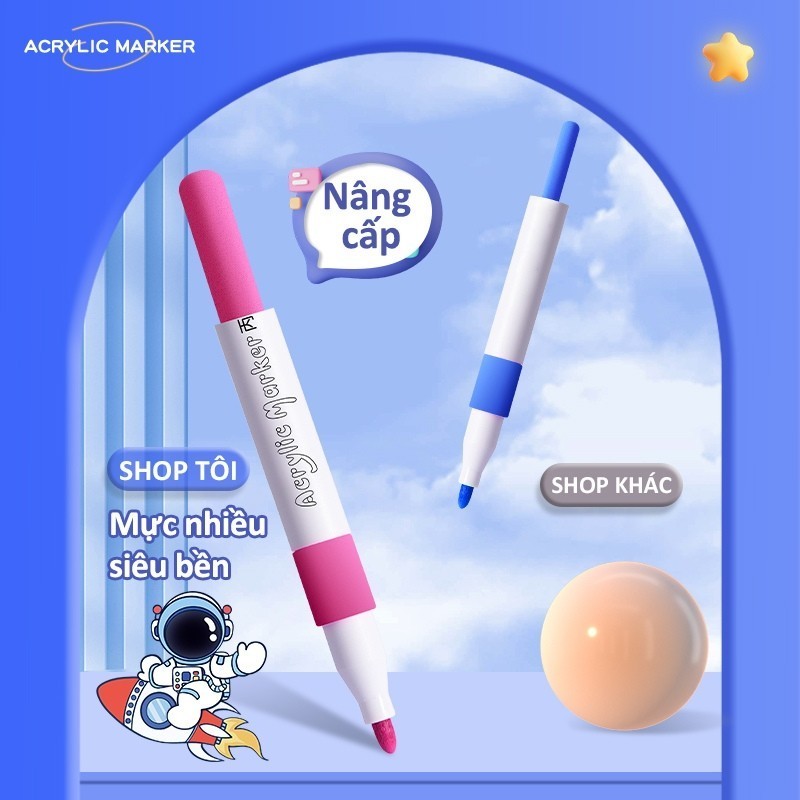 Set Bút Acrylic Marker Phi Hành Gia 60 Màu – Bút Lông Màu Cao Cấp, Màu Sắc Tươi Sáng, Bám Tốt Trên Nhiều Bề Mặt