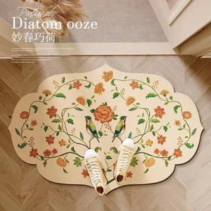 Trung Quốc Phong Cách Retro Thảm Sàn Diatom Bùn Đệm Mềm Hộ Gia Đình Phòng Tắm Cửa Hút Nước Nhanh Khô Sàn Thảm