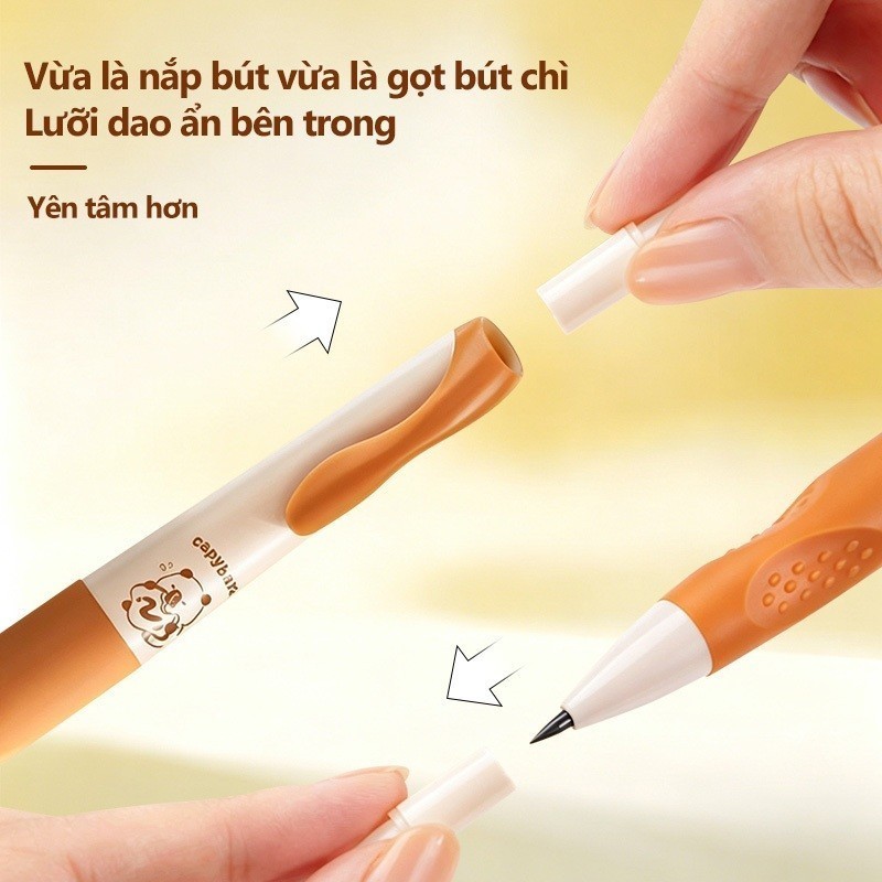 Bút Chì Kim Cho Bé Lớp 1 Capybara Cute, Set 4 Bút Chì Bấm 2.0mm Kèm Tẩy Xinh Xắn