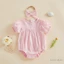 Trẻ sơ sinh Bé gái Trang phục mùa hè Puff Tay ngắn Ruffle Trim Romper và Băng đô