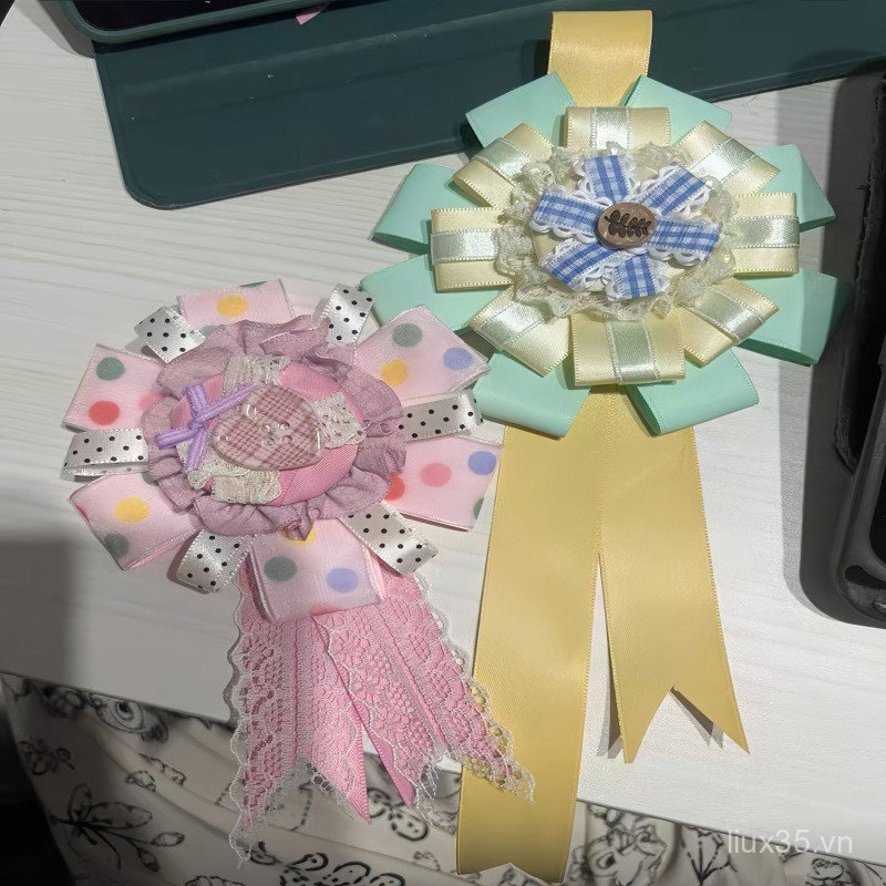 LXY Handmade Ba Chiều Hoa Thổ Cẩm Ouyang Nana Cùng Phong Cách Corsage Thổ Cẩm Ruy Băng Ren Tốt Nghiệp Huy Hiệu Trâm Cài
