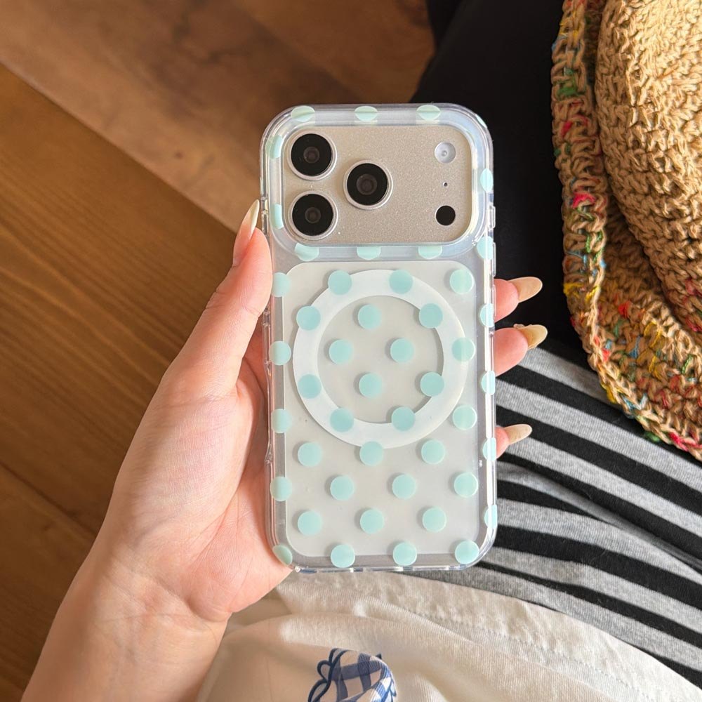 Ốp Lưng Cứng Tương Thích Với iPhone 13 14 14Pro 14ProMax 15 15Pro 15ProMax 16 16Pro 16ProMax 17 17Pro 17ProMax Vỏ Nam Châm Họa Tiết Điểm Sóng Bạc Hà