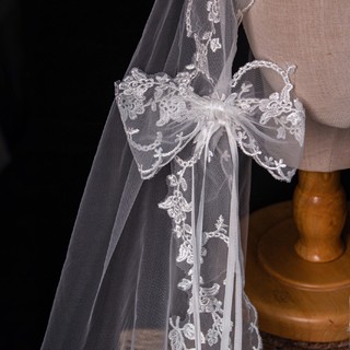 Pháp Retro Ren Veil Ren Nơ Cô Dâu Chủ Váy Cưới Kéo Cưới Cao Cấp Siêu Cổ Tích Đầu Trang Sức 26.. 13 7GOF