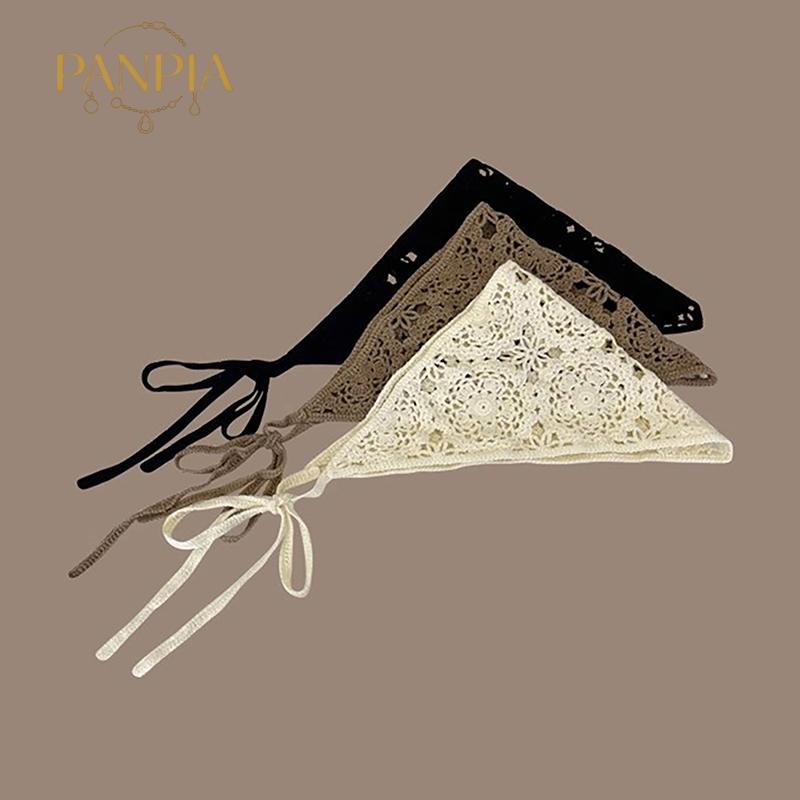 PNPIA- Hoa Tóc Dệt Kim Đầu Kerchief Nữ Handmade Móc Tóc Khăn Du Lịch Ảnh Turban Accessorie
