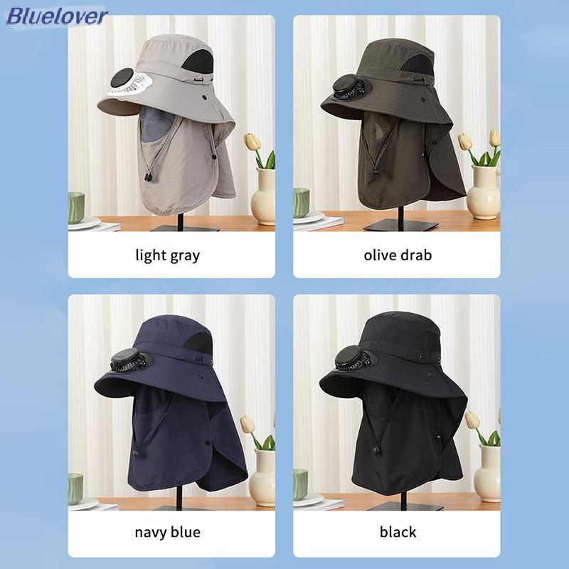 Mũ ngoài trời nam Bluelover có quạt bảng điều khiển năng lượng mặt trời Vành rộng chống tia cực tím Mũ chống nắng để làm vườn và câu cá mới