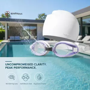 < WHPHous-t > Mũ bơi bằng silicon có kính bơi chống sương mù chống tia cực tím Bộ dây đeo có thể điều chỉnh cho người lớn Thích hợp cho các bài tập bơi lội Đẹp