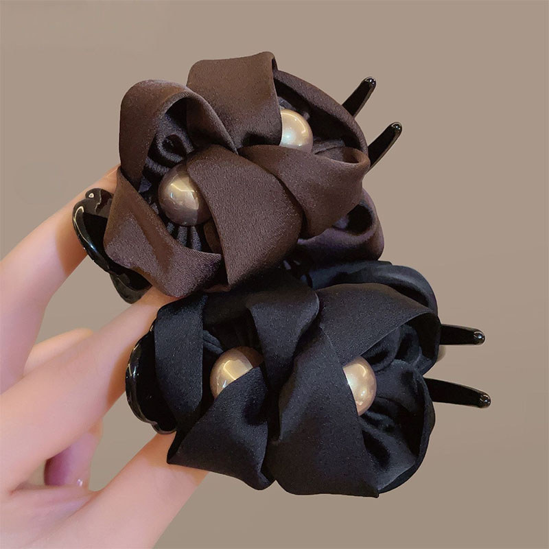 Vuốt Tóc Plump Flower Bun, Kẹp Vuốt Hoa Vải Thanh Lịch Với Chi Tiết Ngọc Trai, Kẹp Tóc Chống Trơn Trượt Volumizing Cho Updos