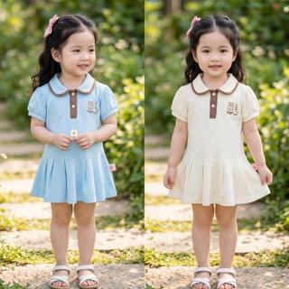 Combo 2 Bộ Váy bé gái cổ sen thêu hình thỏ – Chất cotton mềm mịn, dáng xòe size từ 9-25kg