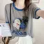 Áo thun ngắn tay bằng Cotton Slub dành cho nữ mùa hè 2026 Phong cách mới dáng rộng thon gọn hơn Vỏ bọc bụng Màu tương phản in hàng đầu