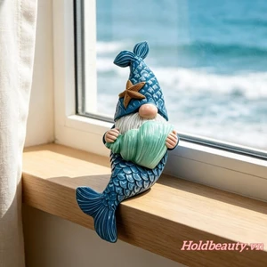 Tượng nhỏ Gnome đi biển bằng nhựa màu xanh giữ biển ​​Ốc sên / Sao biển / Vỏ trang trí búp bê vô danh