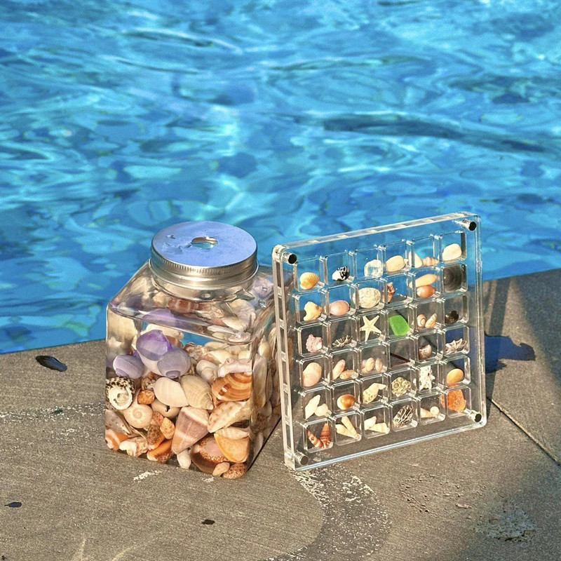 [COD] Hộp Trưng Bày Từ Tính Acrylic Trong Suốt 12x12cm - 36 Ô 1.5x1.5cm, Dùng Đựng Vỏ Sò, Đá Quý
