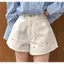 Quần short Denim cạp cao mùa hè dành cho nữ Phiên bản chữ A một nút Quần ống rộng Thiết kế đinh tán Quần ống rộng màu trắng