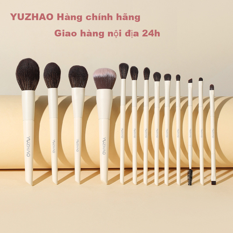 Bộ cọ trang điểm 13 món tay cầm gỗ - Lông giả siêu mềm - Cọ nền má hồng tô sáng mắt môi - Dụng cụ makeup chuyên nghiệp chính hãng YUZHAO