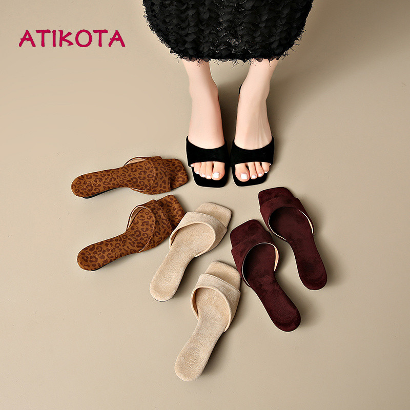 Atikota Dép trượt đế nêm dành cho nữ Dép đi biển ngoài trời thoải mái hàng ngày cho mùa hè
