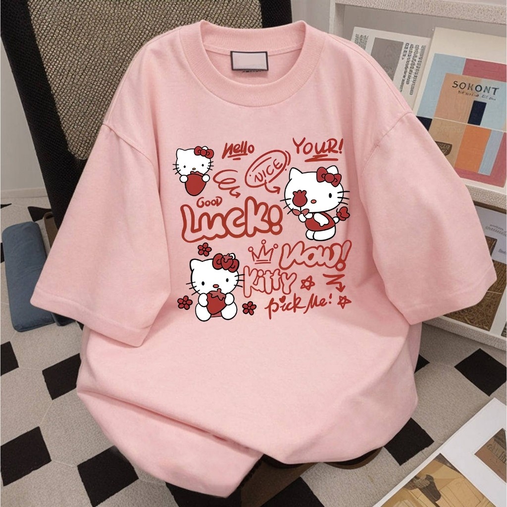 （Giao hàng 24h）Angela Áo phông nữ Xám form rộng mùa hè đẹp áo thun Hello Kitty in hình cute fashion 100%cotton