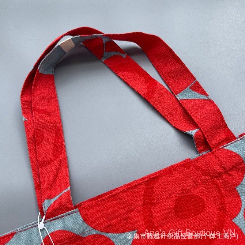 [Aria-G1] Hoa Cổ Điển Phong Cách Bắc Âu Túi Vải Nicole Màu Đỏ In Đầy Đủ Túi Tote Đi Lại Dung Tích Lớn Mua Sắm