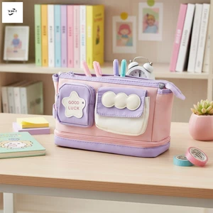 Hộp đựng bút chì có tay cầm Dung tích lớn Khối màu Túi văn phòng phẩm dành cho học sinh Dụng cụ trang điểm bền bỉ Đồ dùng học tập
