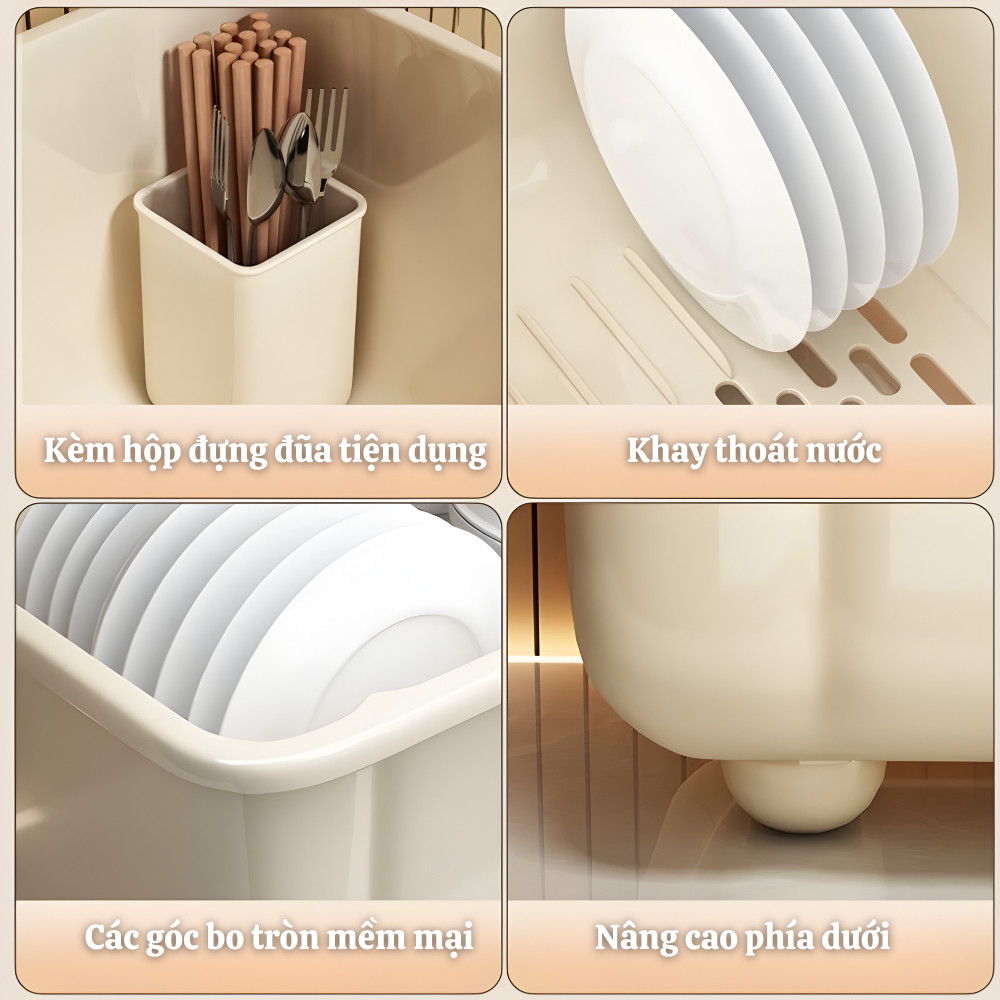Hộp Đựng Chén Bát Có Nắp Đậy Chống Bụi DINO, Khay Úp Bát Chống Côn Trùng Tặng Kèm Ống Đựng Đũa Tiện Lợi