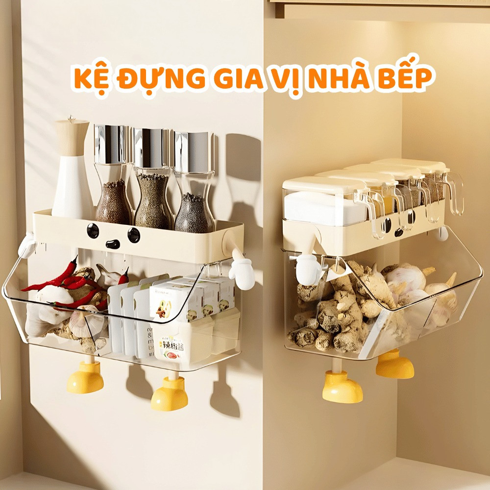 Kệ Đựng Gia Vị, Mỹ Phẩm Treo Tường Không Khoan Đục DINO , Kệ Để Đồ Đa Năng Dễ Thương Chịu Lực Tốt