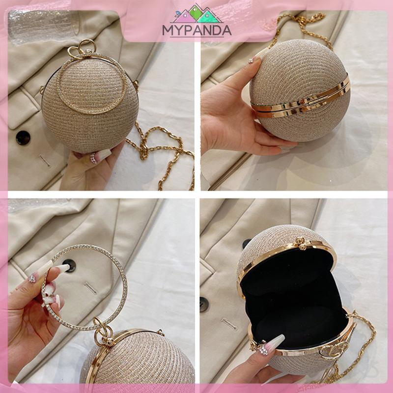 MYPANDA Vòng Tròn Di Động Túi Dạ Hội Bạc Kim Loại Túi Xách Tròn Cho Son Môi Thanh Lịch Sang Trọng Ví Ly Hợp Ví Cưới.