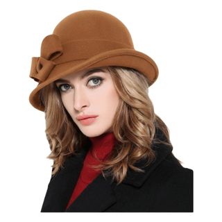 NCE Vintage Cloche Fedora Cap, Thiết kế cổ điển Mũ len nỉ phong cách cổ điển, Mũ lưỡi trai thanh lịch có nơ trang trí hình dạng thanh lịch Mũ bát đĩa nữ thời trang nữ