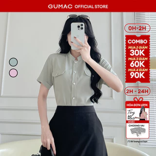 Áo sơ mi nữ GUMAC cổ trụ tay ngắn lật lai nắp túi giả vải silk lạnh  LAF0814