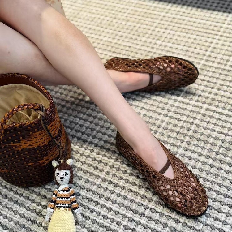 3 Màu Size Lớn 35-40 Tất Cả Trận Đấu Rỗng Tay Dệt Sandal Nữ Dây Đeo Phẳng Ngón Chân Tròn Bằng Da Thật Nông Miệng Mary Jane Giày R2AO