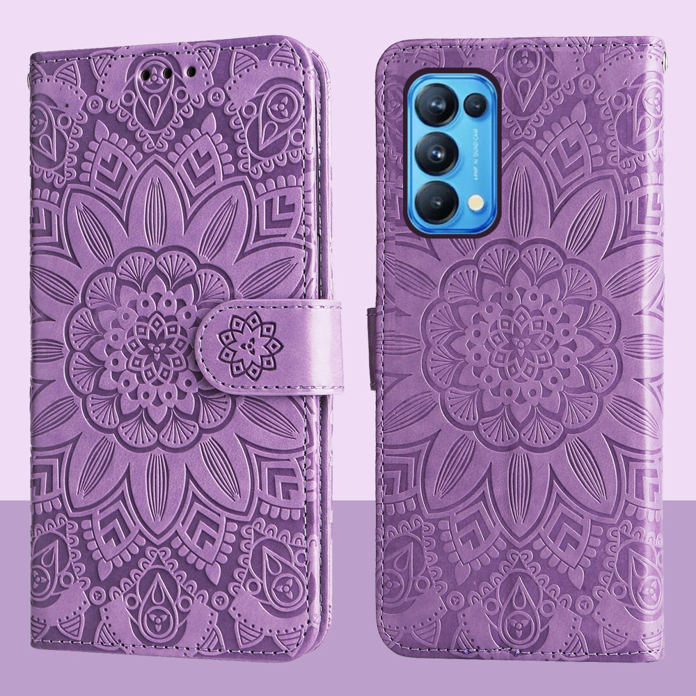 Ví da từ tính Flip Case cho OPPO Reno 5 Reno5 PRO 5G 4G Vỏ điện thoại hoa hướng dương dập nổi