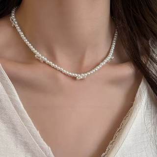 Vòng cổ bạc nơ ngọc trai phong cách Hàn Quốc sang trọng