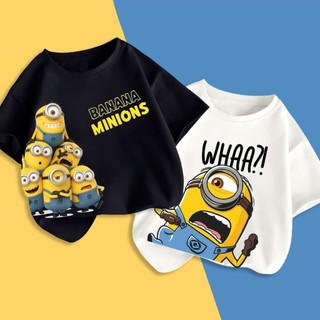 Áo thun ngắn tay cho bé trai, in hình hoạt hình Minion một mặt, chất liệu mềm mại và thân thiện với da
