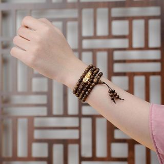 Vòng tay 108 hạt Trầm Hương mix Tỳ Hưu Trầm Hương Yên Lộc THYL082 (Mua một, tặng một Túi Gấm, dây dự phòng, 2 hạt trầm)